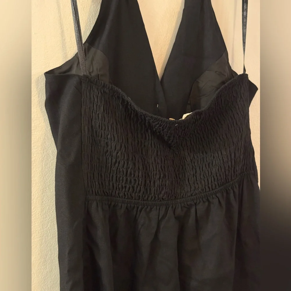 NWT Monteau Los Angeles Black Halter Button Linen Blend Dress - Medium